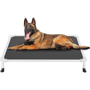 Veehoo Chew Proof Elevated Dog Bed - Cooling Raised Pet Cot - Silver Aluminum Frame and Durable Textilene Mesh Fabric, Unique Designed No-Slip Feet for Indoor or Outdoor Use, Black, 42"x 31"