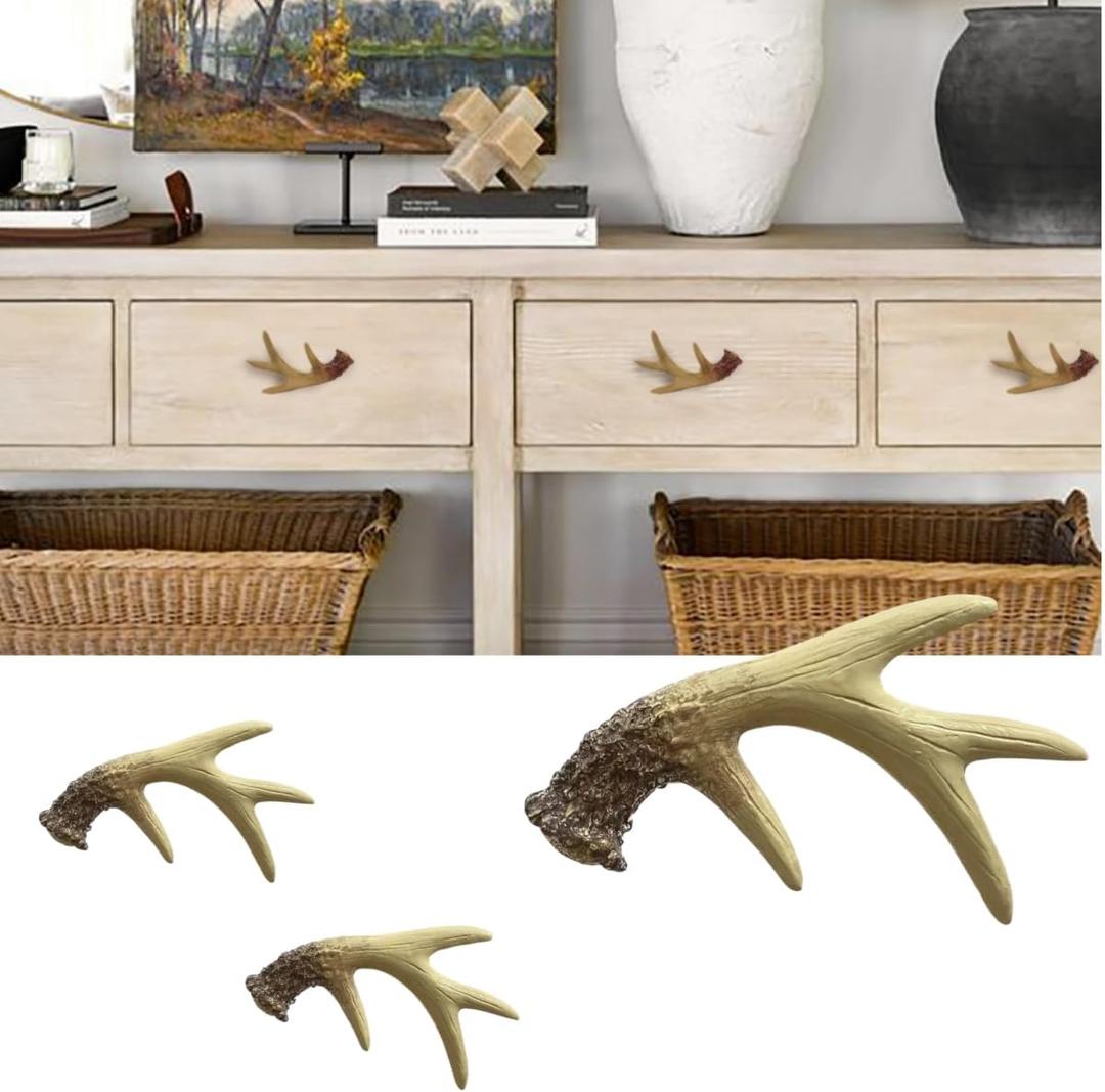 Antlers Drawer Pulls Deer Horn Resin Cabinet Knobs Handles Country Kitchen Home Decoration (Pack of 6)