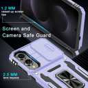 DEERLAMN Case for Samsung Galaxy S25 Edge with Slide Camera Cover+Screen Protector (1 Pack), Rotated Ring Kickstand Military Grade Shockproof Protective Cover-Light Purple (S25 Edge-6.7 Inch)
