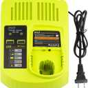 Replacement Ryobi P117 P118 P119 Dual Chemistry Charger Li-ion & Ni-cad Ni-Mh Battery Charger 12V 18V MAX for Ryobi One+ Plus Battery 1400670 P122 P161 P162 P164 P189 P190 P191 P192 P193 P194 P197