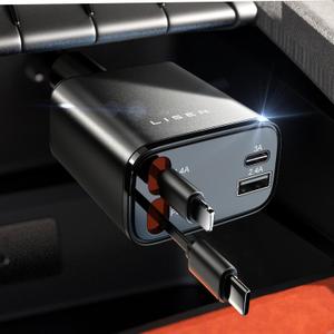 LISEN Retractable Car Charger Adapter for iPhone 17,4 in 1 Fast Charging Car Phone Charger,69W USB C Car Truck Accessories,Road Trip Essentials Gift for Men Women for iPhone 17 Pro Max/16/15/14/13/12