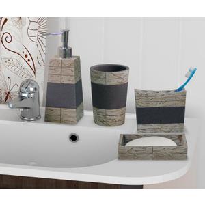 nu steel Rustic (Set of 4) Bath Accessory Set in Real Cement and Stone: Includes Soap Dish, Toothbrush Holder, Tumbler, Soap/ Lotion Dispenser
