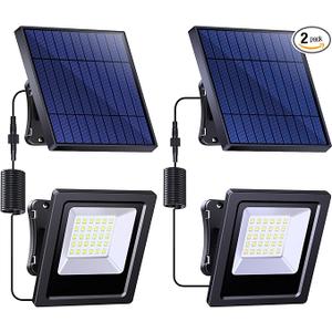 Solar Lights Outdoor, Solar Powered Flood Lights Weatherproof, Dusk to Dawn Led Solar Security Wall Lights with 16.4Ft Cable for Outside Garden, Garage, Landscape 2 Pack Solar Lights Outdoor, Solar Powered Flood Lights Weatherproof, Dusk to Dawn Led Solar Security Wall Lights with 16.4Ft Cable for Outside Garden, Garage, Landscape 2 Pack