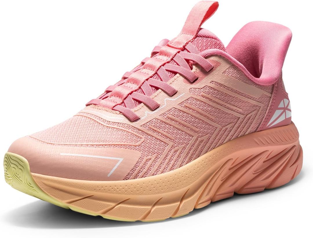 Women's Slip On Walking Shoes Running Comfortable Tennis Breathable Non Slip Athletic Gym Workout Cross Training Fashion Sneakers (6.5, Pink/Orange)