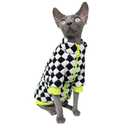 Turtleneck Sphynx Cat Winter Clothes, Double-Sided Fleece Jacket with Zipper, Sweater for Sphynx Cat Warm Outfit Coat for Hairless Cats and Small Dogs Apparel with Sleeves (Checkerboard, Medium)