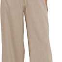 Duyang Womens Cotton Linen Palazzo Pants Drawstring Elastic Waist Casual Wide Leg Trousers with Pockets (XS)