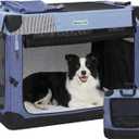 Gardner Pet Soft Collapsible Dog Crate - 36 Inch Portable Travel Dog Crate for Medium/Large Dogs Indoor & Outdoor, 3-Door Pet Crate with Durable Mesh Windows & Storage Bag, Blue