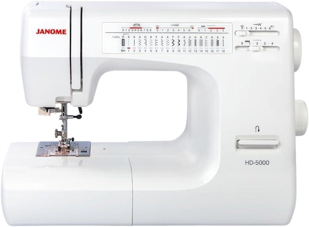 Janome HD5000 Heavy-Duty Sewing Machine for Beginners - Portable Mechanical Sewing Machines with Accessories and Cover, Leather Stitching Machine for Hemming, Clothes, Jeans, Quilting, Upholstery