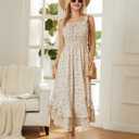 GRACE KARIN Women's 2026 Summer Floral Boho Dress Square Neck Strapped Swing A Line Sundress Beach Long Maxi Outfits M