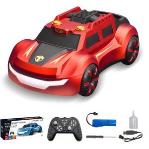 Dual Spray Remote Control Car, RC Drift Car for Kids, Model Racing Car with Cool Led Lights, Rechargeable Electric Vehicle Toy, Birthday Gifts for Age 3 4 5 6 7 8-12 Year Old Boys Girls (Red)