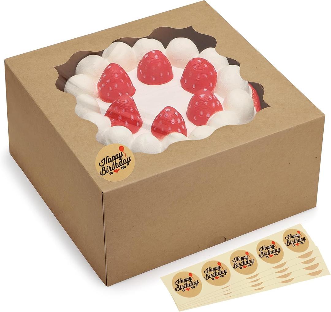 Eupako 10x10x5-Inches-Cake-Boxes-with-Window-25pcs-Brown-Bakery-Boxes for Pies, Cookies, Pastries, Chocolates, Birthday Party, Wedding (10x10x5"_25 Pack_Brown)