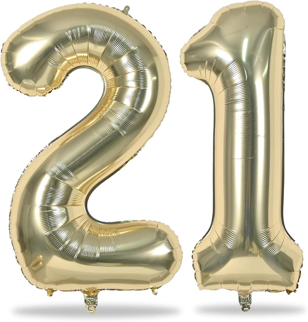 Champagne Gold 21st Birthday Balloons for Her, 40In Light Gold Foil Number 21 Balloons for Boys Girls, Birthday Party Balloons Numbers 2 and 1 for Women Men 12th 21st Anniversary Decorations Supplies