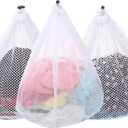 3Pcs Mesh Laundry Bags Washing Machine Mesh Wash Bags Jumbo for Delicates Clothes, Bed Linen, Toys with Drawstring Closure Sturdy (XXLarge, 28 x 26 Inches, Pack of 3), (White)