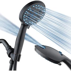Hotel Spa AquaCare High Pressure 8-mode Handheld Shower Head, Anti-clog Nozzles - Built-in Power Wash to Clean Tub, Tile & Pets, Extra Long 6 ft. Stainless Steel Hose, Wall & Overhead Brackets, Premium Chrome