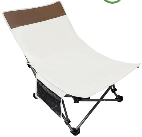 Compact Backpack Beach Chair with Adjustable Backrest & Side Pocket, Low Folding Camping Chair for Adults, Portable Reclining Chair for Beach, Lawn, Travel (Beige)