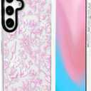ChiCsFleur for Samsung Galaxy S25 Case, TPU Phone case with Camera Protection for Women Girls Teens - Pink Chinoiserie Decor Elegant Artistic Minimalist Floral Blossom Gift Sorority Aesthetic Unique (Bluselle)