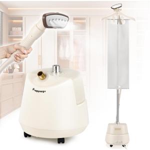 Standing Garment Steamer with Ironing Pad, 2200W Steamer for Clothes, 3L Tank, 70-Min Continuous Steam, 40s Fast Heating, Adjustable Height, Drain Port Design, Universal Wheels, White