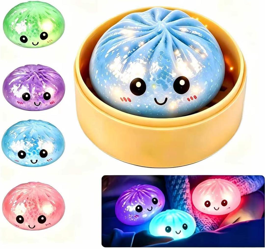 Dumpling Glowing Mystery Box,Dumplings SquishySensory Stress Ball Squeeze Toys for Stress Relief Soft Squeeze Decompression Dumplings Stress BallsSteamer Stretchy Desk Toys (Blue)