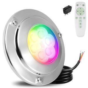 Goldlife 6,000LM Marine Underwater LED Light for Boat, B4-1 RGBW w/RF Remoter Switch, 4.3" 60W DC10-30V 6LED, Dimmable Color-Changing IP68 Submersible Yacht Transom Pontoon Light Surface Mount