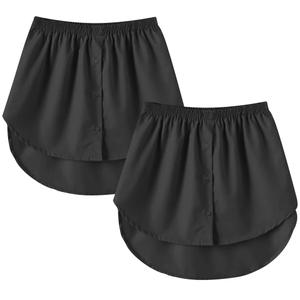 Girstunm Women's Shirt Extender Mini Adjustable Underskirt Removable Layered Sweep Shirt with Buttons 2pcs Black X-Large