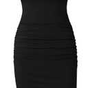 Missufe Women's Short Sleeve Ruched Casual Sundress Midi Bodycon T Shirt Dress (Medium, Black)