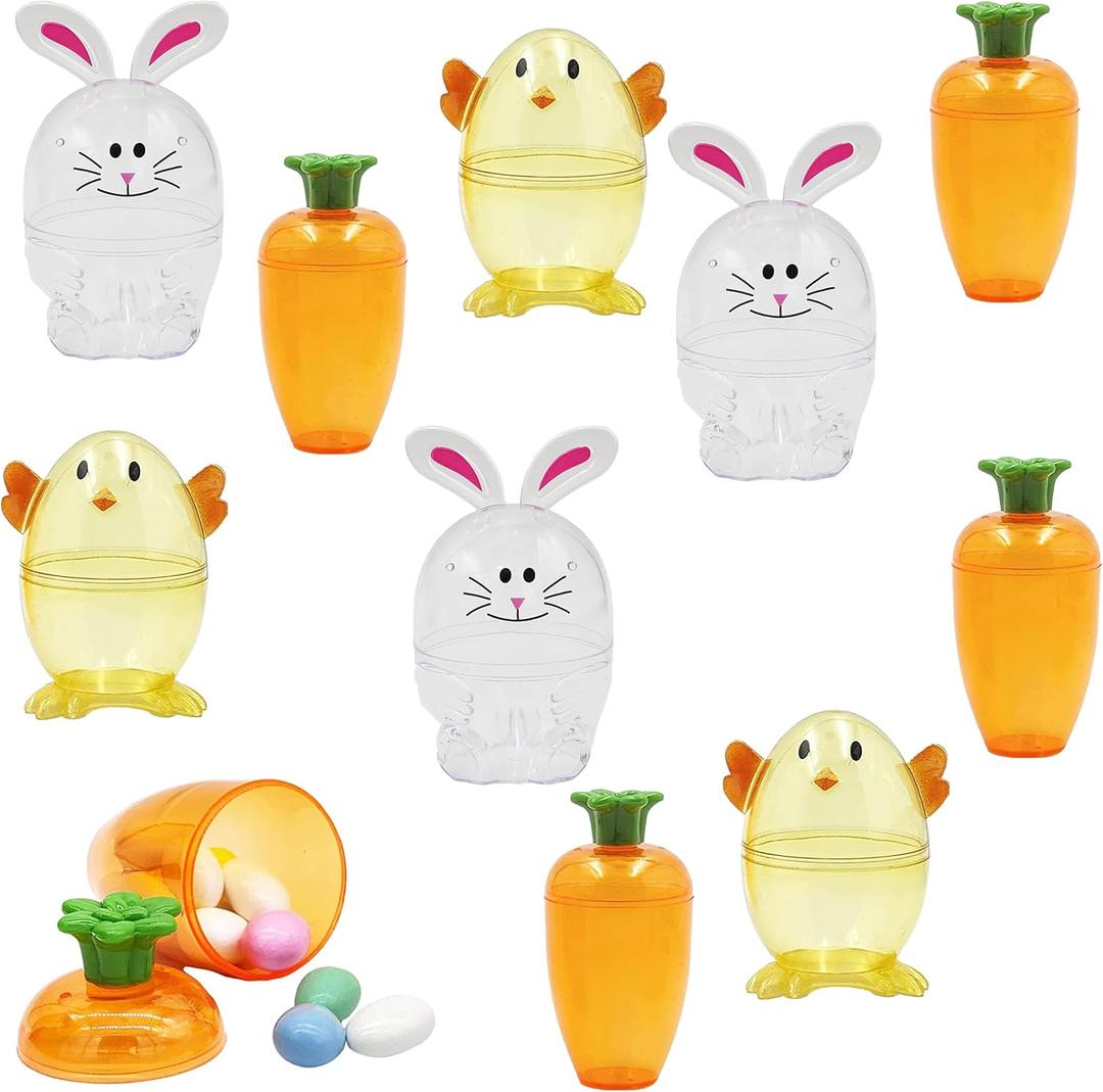 The Dreidel Company Fillable Easter Carrots, Bunny, and Chick 6-Pack Containers, Perfect Characters for Easter Egg Hunt, Basket Stuffers Filler, Surprise Carrot, Classroom Price Supplies, Party Favor