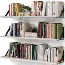 Floating Book Shelves, Set of 3, 36 Inches Wall Bookshelf, Long Large Deep Floating Shelves, Rustic Brown Wood Hanging Wall Shelves for Kitchen, Bedroom (Rustic White, 36Inches)