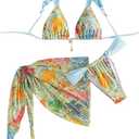 Women's Halter Triangle Bikini Sets Leopard 3 Piece Swimsuit Bathing Suit Cover Up Skirt