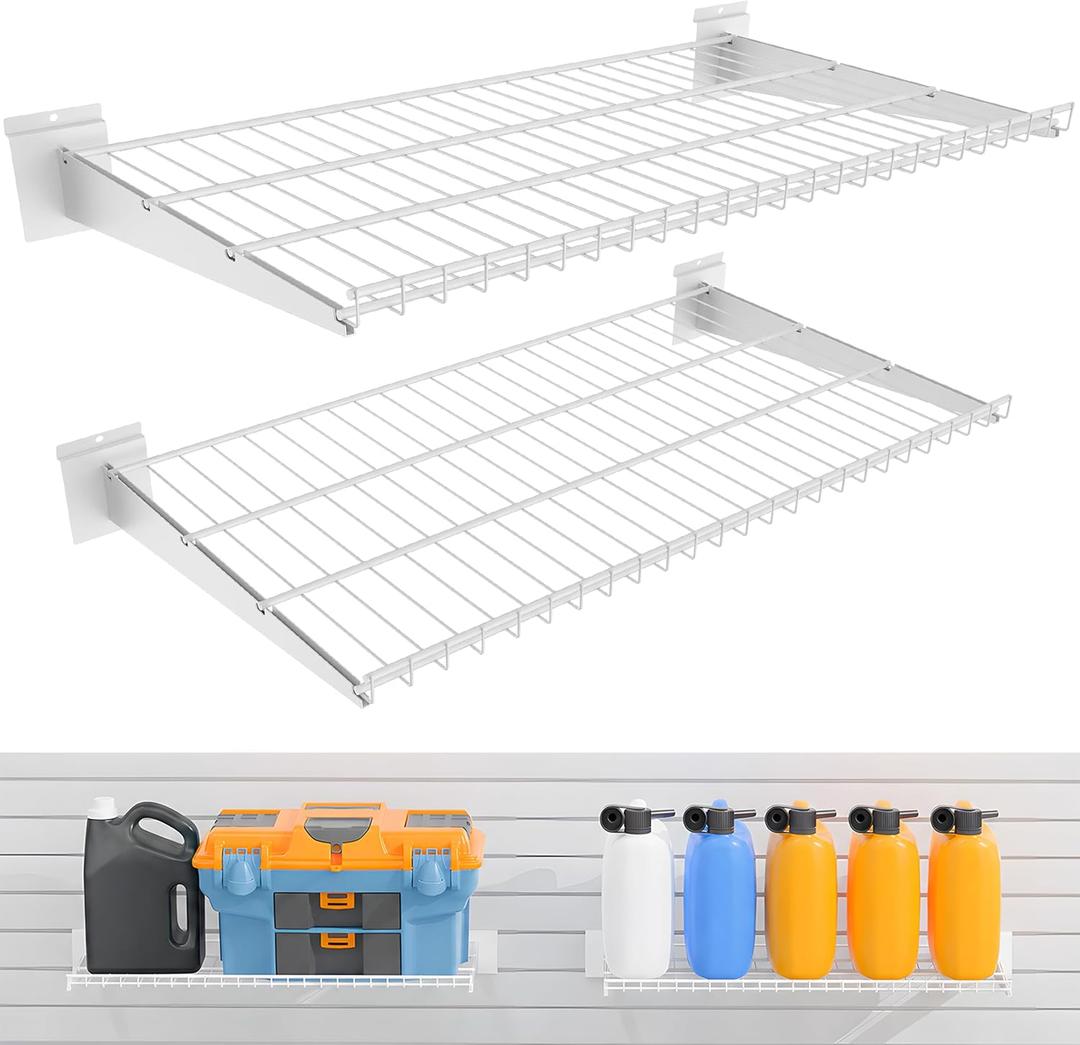 2 Pack Metal Slatwall Shelves 24X16.5 Inch, White, L2PC