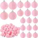 Hungdao 38 Pcs Velvet Christmas Ball Ornaments Sets Pink Flocked Christmas Tree Decorations with 5 Styles in 3 Sizes Shatterproof Hanging Xmas Ball Tree Ornaments for Xmas Holiday Decor