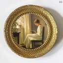Antique Gold 8x8 Round Picture Frame  Vintage Frame with Glass Front  Art Deco Wall Display