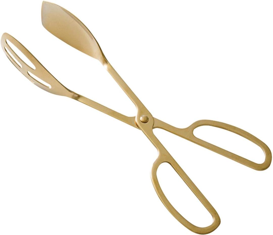 Food Tongs, Heavy Duty Stainless Steel Kitchen Tongs Salad Tong 10 inch Heat Resistant Small Serving Tongs for Cooking, Grill, Pastry, Sandwich, Ice, Food Bread Dessert (COLOR:Gold)