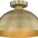 ELYONA Semi Flush Mount Light Fixture, Farmhouse 12 inch Ceiling Light Fixture with Hammered Metal & Brushed Brass Gold Finish for Hallway Bedroom Bathrooms Kitchen Dining Room Laundry Foyer