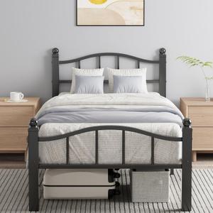 Metal Twin Bed Frames, Noise-Free Design & Underbed Storage Heavy Duty Bed Frames with Headboard No Box Spring Needed/Tool-Free Assembly
