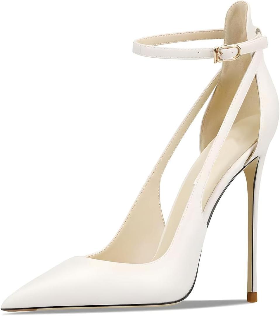Women's Pointed-Toe Bag-Toe Strappy High-Heeled Shoes Sexy Stiletto Pumps (8, White)