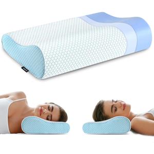 Memory Foam Pillows Neck Pillow Bed Pillow for Sleeping Ergonomic Cervical Pillow Orthopedic Contour Pillow for Side Back Stomach Sleeper (Queen(23.6*14*4.9inches), Blue)