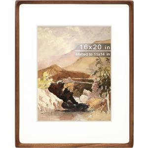 16x20 Picture Frame with Mat for 11x14, Natural Walnut Wood Handcrafted Rounded Corner with Plexiglass, Vertical or Horizontal Display Photo Gallery Poster Wall Mounting Frame
