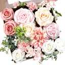 Pink Artificial Flowers Combo, Fake Flowers Mixed Rose Peonie Dahlia, Pink White Silk Flowers with Stems for Wedding Bouquets Centerpieces Floral Arrangements Party Baby Shower Home Decor