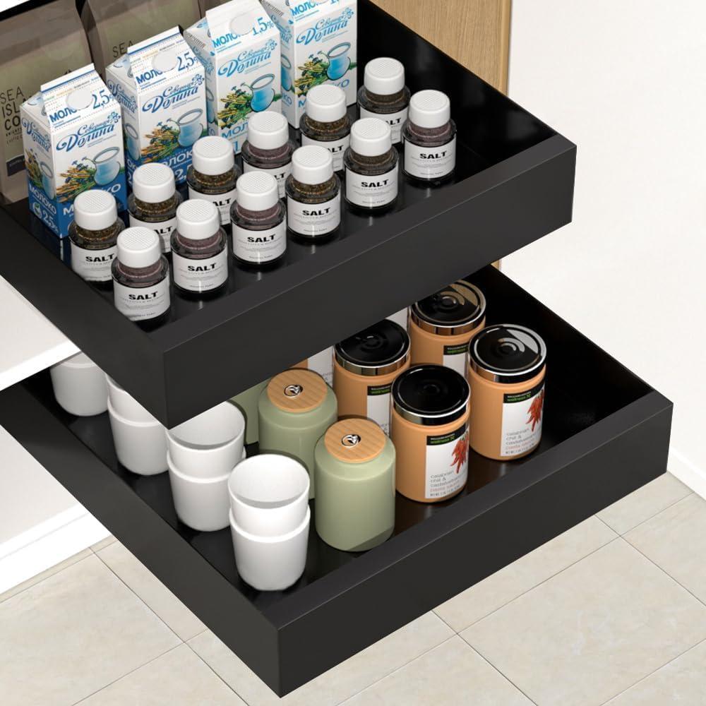 1Pack Pull Out Cabinet Organizer - Upgrade 2 Slide Rails Slide Out Drawers - for Kitchen Pantry Bathroom Closet - Pantry Storage Shelves with Nano Adhesive Strip for Kitchen (11.8"W X 16.5"D X 2.7"H)