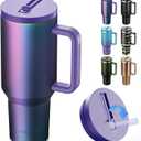 40 oz Tumbler with Handle and Flip Straw Lid - Upgraded Insulated Traveler Tumblers with Lids Straws Vacuum Leak Proof Stainless Steel 40oz Cup Mug Gifts for Men Women Him Her (Aurora)