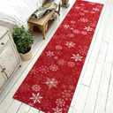 Asrug Christmas Red Rug-2x10 Snowflake Washable Runner Area Rug Antiskid Hallway Throw Runner Holiday Low Pile Large Floor Cover Carpet for Bedroom Living Room Laundry Decor