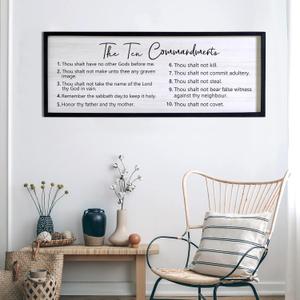 The Ten Commandments Rustic Bible Verse Framed Wall Art, 40''×15'' Positive Religious Christian Saying Sign for God Jesus Christ Prayer, Vintage Horizontal Holy Inspirational Catholic Scripture Decor