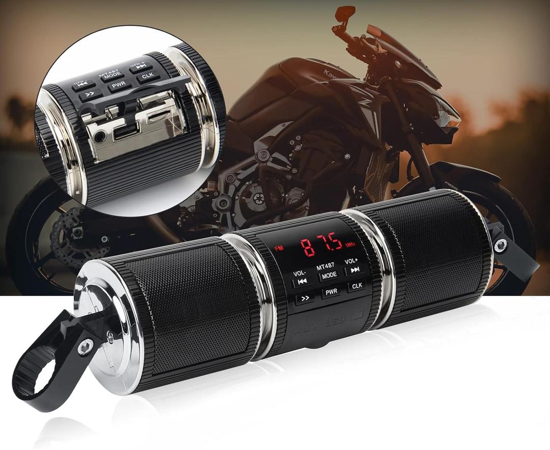 Motorcycle Speaker Systems BT Waterproof Stereo Speakers Bar Mount 7/8-1.25 inch with AUX-in, USB, microSD, FM Radio,Audio Amplifier System for Motorcycle ATV UTV (MT487)