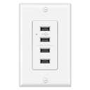 BESTTEN USB Receptacle Outlet, 4.2A/21W High-Speed 4 Port USB Wall Charging Outlet 125VAC Input, Quad Type-A Ports with LED Indicator, Decorator Wallplate Included, UL Listed, White