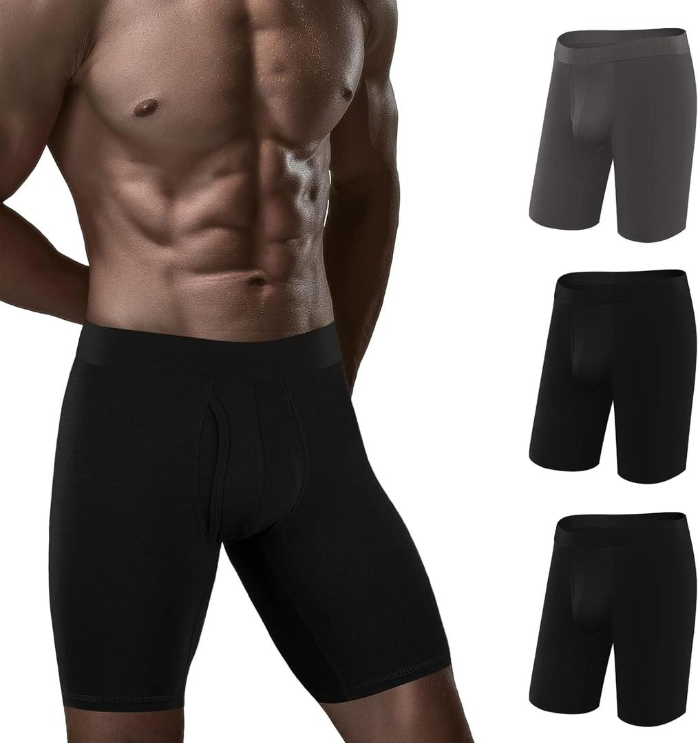 5Mayi Mens Underwear Cotton Boxer Briefs 9 Inch Long Leg Boxer Briefs for Men Pack