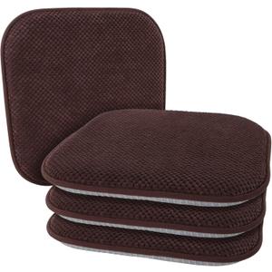 Brown Kitchen Dining Chairs Cushions Set of 4 Non Slip Foam Patio Seat Cushions Washable Soft Thick Pads Large Wooden Metal Tapered Chair Cushions, 17" x 15"