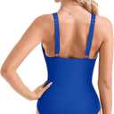 SUUKSESS Women Sexy Mesh Tummy Control Swimsuit Push Up High Waisted Bathing Suit (Blue, L)