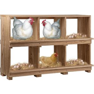 Neoaider Nesting Boxes for Chickens 6 Compartment, Wall-Mounted Wooden Chicken Nesting Box, Ensuring Comfortable Egg Laying, Preventing Egg Falls, Perfect for Backyard and Poultry Farms