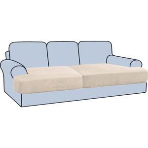 H.VERSAILTEX Stretch 2 Piece T Cushion Sofa Slipcovers Individually Sofa Cushion Covers for 2 Cushion Couch Sofa Seat Cushion Covers with Elastic Bands Featuring Thicker Jacquard Fabric, Natural (2 Cushion Sofa)