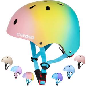 Kids Bike Helmet,Toddler Skateboard Helmets for Ages 2-3-5-8-14 Years Boys GirlsAdjustable Multi-Sport Bicycle Skateboarding Football Roller Skating Scooter Rollerblade Balance Bike Helmet (Pink-blue)